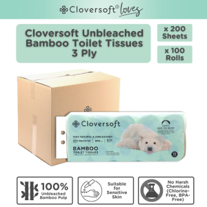 [Carton Deal] ❤️ Cloversoft Official Unbleached Bamboo Toilet Roll Tissues 3 Ply 200 Sheets [10 rolls per pack]
