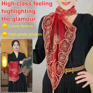 Rose Embroidery Small Square Scarf Silk Scarf Versatile Scarf Magnetic Clasp Scarf Bubble Yarn Scarf