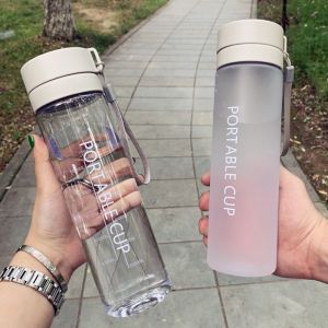 GTRBFDS 800ML Water Cup Transparent Large Capacity Plastic Cup Portable with Lanyard Sports Water Bottle Kids
