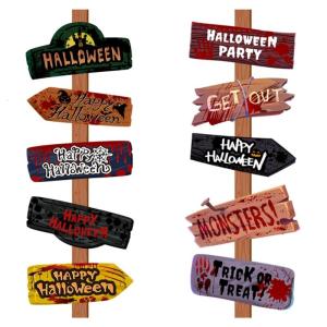 Gói của 10 Halloween biển báo trong sân giấy bền ám ảnh trang trí nhà cửa Kích cỡ hoàn hảo cho đáng sợ ngoài trời trong nhà bên hiển thị