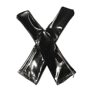 Women Glossy Wet Look Zippered Thigh High Leg Covers in Faux Latex Shining Over the Knee Stockings for Nightclub Parties