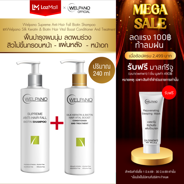 Welpano Supreme Anti-Hair Fall Biotin Shampoo And  Welpano Silk Keratin & Biotin Hair Vital Boost Conditioner and Treatment