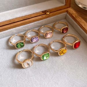 HULEQQI 8Pcs Màu Kẹo Bộ nhẫn mở hình pha lê Y2K Cổ Điển Quá phóng đại Vòng hình học Đồ trang trí thủ công Mở Nhẫn trơn hình vòm lớn Phụ nữ