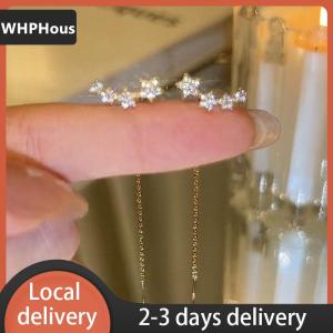 [COD] WHPHous Ship within 24 hours Trendy Long Wire Tassel Thread Chain Climb Star Heart Beads Pendants Drop Earrings Womens Straight Hanging Earrings Jewelry