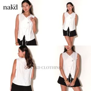 NAKD FASHION LYRICA BASIC COTTON LINEN SELF TIE SIDE RIBBON SLEEVELESS SUMMER CASUAL VEST TOP 6050