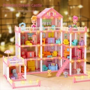NEXASHOP 3D Doll House Set with LED Lighting Miniature Furniture Role Play Toys Creative Toy Gift DIY Dream Princess Castle Kids