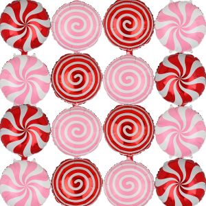 Sweet Candy Balloon Pink Red Round Lollipop Balloon Xmas Christmas Candies Theme Candyland Birthday Party Decor Supplies 16 Pcs Set
