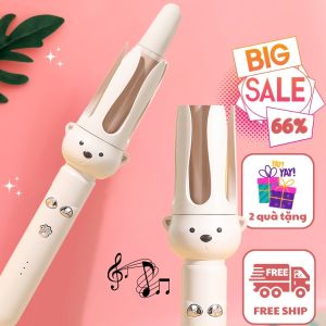 Máy Uốn Tóc Xoăn Tự Động Hình Gấu Cute Có Tín Hiệu Báo Trục Uốn 28mm với 5 cổng ion âm Máy Uốn Xoăn Tạo Kiểu Tiện Lợi