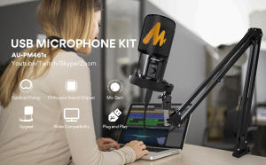 MAONO AU-PM461S USB Recording Microphone SetCondenser Podcast PC Mic for Online Teaching Meeting Livestreaming Gaming PC With Microphone Stand HolderBoom Arm Stand