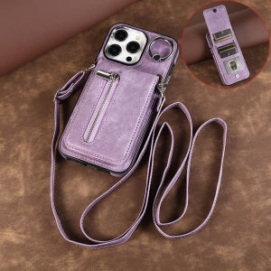 Wallet Case Card Holder Zipper Back Flip Case For iPhone 17 Pro Max 16 Pro Max  15 iphone 14 pro iphone 13 Pro Max iphone 12 Case with Ring Holder Kickstand with Crossbody Lanyard Strap Kickstand Credit Card Slot Soft PU Leather Cover