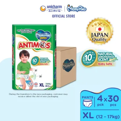 MamyPoko Antimos Pants Baby Diapers XL28+2 (4 Packs) (12 - 17kg)
