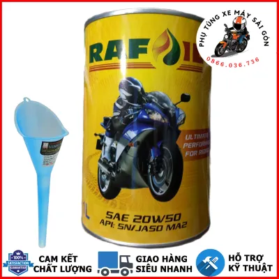 Nhớt tổng hợp RAFOIL 20W50 dành cho xe số côn tay - Nhập khẩu UAE [Mua 5 lon tặng 1 phểu]
