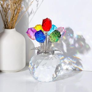 LIVELYN Crystal Tác phẩm điêu khắc hoa hồng Đầy màu sắc Suy ngẫm Đồ trang trí bó hoa hồng Sáng tạo Nhỏ Tượng hoa hồng Ngày Valentine