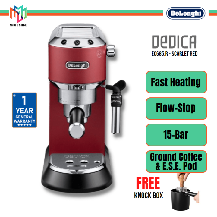 Duty Free Goods DeLonghi Dedica EC685 R Style Pump Espresso Coffee Machine Scarlet Red EC685R