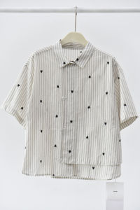 2026 Summer New Women Literary Retro Layered Shirt Heart Pattern Striped Short Sleeve Lapel Casual Blouse