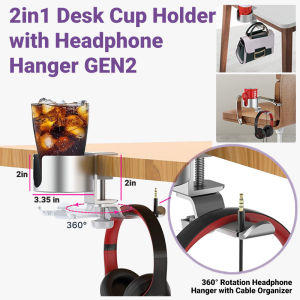 🔥SZPK 2-in-1 Desk Cup Holder with Headphone Hanger GEN2 🔥Adjustable Clamp 🔥 Adjustable Hanger