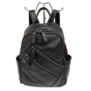 BeeGreen Women Genuine Leather Black Backpack High Quality Travel Knapsack Classic School Shoulders Bag