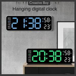 [Creative] Large Digital Wall Clock Temperature And Humidity Week Display Brightness Adjustable Electronic LED Table Alarm Clock