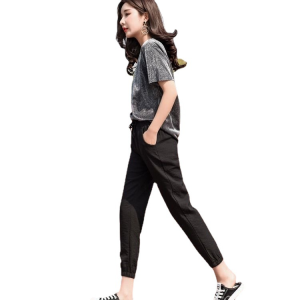 กางเกงขายาว บาง กางเกงกีฬา สะดวกสบาย ดูผอมลง สีเทา แฟชั่น ผูกเท้า ระบายอากาศได้ดี