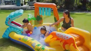 Inflatable Family Swimming Pool Durable Pvc With Slide Air Pump Ocean Balls Summer Play For Kids