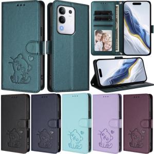 Cute Cat Leather Flip Wallet Phone Case For Vivo X200 Pro 5G Y29 4G V40 SE V40 Pro Y04 4G V30 Pro V29E V30 Lite V29 Pro Card Slots Wrist Strap Cover Bag