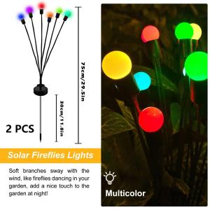 Solar Firefly Light Outdoor Lights 6 LED Waterproof Garden Lamps Lawn Stake Light Romantic Rocking Landscape Lighting Solar Powered Firework Night Lamps Wind-Driven Swing Lamp for Garden Yard Patio Pathway Decoration Christmas Lamp