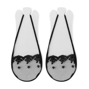 ถุงเท้าลูกไม้ครึ่งนิ้วแบบไม่โชว์ที่มองไม่เห็นสำหรับผู้หญิงถุงเท้ามีซับในผ้าฝ้ายระบายอากาศได้ด้านหลังมีสายรัดรองเท้าลำลองฤดูร้อน