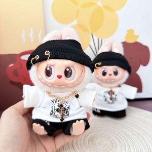 CEMOMEF Popeye Labubu Dolls Cloth Handmade Cross Sitting Labubu Time Cloth Suit Collection 17cm Plush Dolls Clothes Cotton Doll Accessories