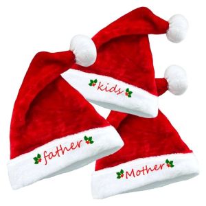 WAPKTY Mẹ bố con cái. Mũ ông già Noel đồng bộ cho cả gia đình Dày Thêu Mũ trang trí Giáng sinh cho gia đình Sáng tạo Bông xốp Mũ ông già Noel cho bố mẹ và con cái. Quà tặng cho tiệc Giáng sinh.