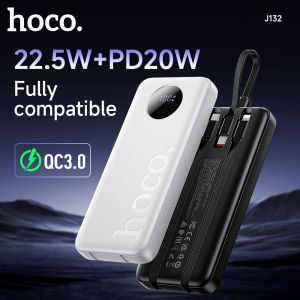 [100% Chính hãng] Hoco J132 pd20w 10000mAh Bộ sạc nhanh 22.5W hộp điện sạc nhanh bốn cổng đầu ra Màn hình LED kỹ thuật số điện tích hợp 3 cáp USB-C sét cho iPhone 15 14 13 12 Huawei Samsung sạc dự phòng du lịch di động