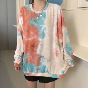 New Gradient Color Long Sleeved Loose Casual Long T-shirt For Women