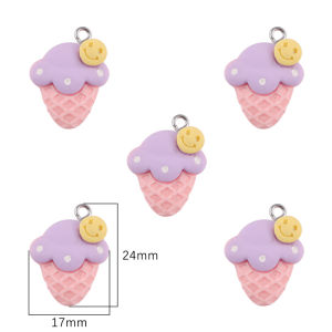 6pcs Cute Ice Cream Cone Cake Food Resin Charm Pendnat for Jewelry Making Earring Bracelet Necklace Accessories DIY Craft Material