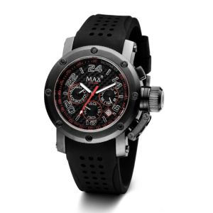 Max Grand Prix GP Racer Chronograph Black Dial/Red Highlights Silicone Strap Mens Watch 42mm 5-MAX537
