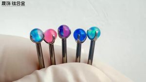 F136 Titanium Aurora Jelly Opal Ball Round Bead Tongue Ring Earrings G23 Titanium alloy body piercing jewelry ear cartilage studs Practical Design Barangan Serbaguna
