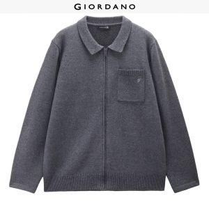 Giordano Men G+ embroidery pocket turndown collar cardigan Free Shipping 01056807