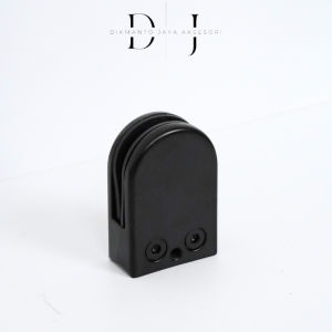 Jepit Kaca Oval Hitam Untuk Tiang Bulat Tanpa Bor Stainless Steel 304 (Glass Clip)(Glass Clamp)(Braket Kaca)