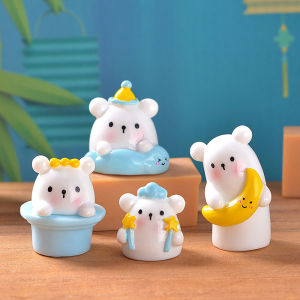 เครื่องประดับรูปหมีแสนวิเศษสำหรับรถยนต์4ชิ้นของประดับคอนโซลแดชบอร์ดศูนย์รถยนต์ลายการ์ตูนของประดับภายในหมีสำหรับตกแต่ง