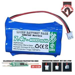 Baterai 2X 18650 4000mAh 7.4V BMS 2S 4.5A Konektor JST 2 PIN