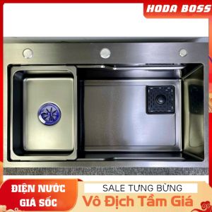 Chậu Rửa Bát 1 Hố Cao Cấp HODABOSS Hiển Thị Nhiệt Độ Bồn Rửa Bát 1 Ngăn INOX 304 mạ tĩnh điện Titan Kèm Vòi Thác