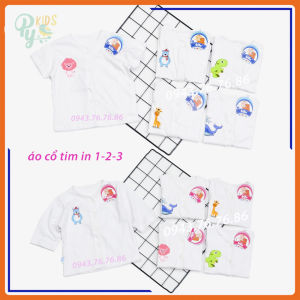 Áo cổ tim hình in sơ sinh Bibo tay ngắn- tay dài cotton 100% cho bé từ 3-12 kg