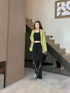 [YUUNA ] Quần Hơi Nữ Lót Nhung Công Nghiệp Nặng Cạp Cao 2022 Quần Dài Mỏng Co Giãn Mùa Đông Quần Ống Loe Quần Âu