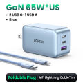 UGREEN 65W GaN 3-Port Type C Android Charger Adapter Fast PD Charger for SAMSUNG S25 Ultra S24 Ultra S23 S22 ultra xiaomi 12T iPhone 16 15 pro max 14 pro max13 pro 12 pro max Samsung Tab S7 Lenovo ASUS Laptop Fast Charger. 