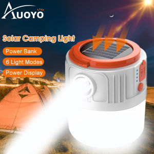 Auoyo ตั้งแคมป์ไฟLED พลังงานแสงอาทิตย์USB ชาร์จโคมไฟแบบพกพาแขวนโคมไฟกันน้ำเต็นท์หลอดไฟไฟฉุกเฉินที่มีลำโพงบลูทูธสำหรับไฟฟ้าความล้มเหลวดับบาร์บีคิวเดินป่าในร่มและกลางแจ้ง
