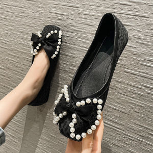 IELGY Square toe leopard print flats womens lace bow slip-on shoes 2024 Korean version pumps