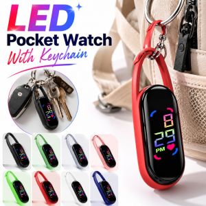 INNEED LED Pocket Watch Keychain Big Numbers Digital Display Digital Watch Portable Multipurpose Electronic Hanging Watch Kid Adult