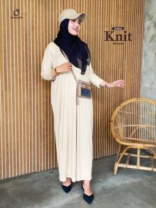 AQILALOVA Inara Gamis Knit Wanita Polos Lengan 3/4 Busui Friendly Promo Cuci Gudang