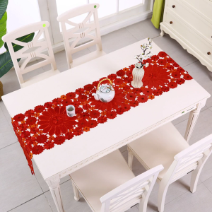Red Table Linens Table Runner Holly Poinsettia for Living Room Kitchen Home for Christmas Decorations Gift for Household