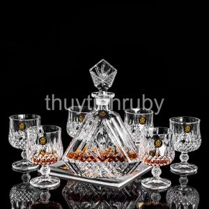 Bộ chai đựng rượu nút mài và 6 ly cốc uống rượu pha lê  nhũ vàng phong cách Pháp wine glass