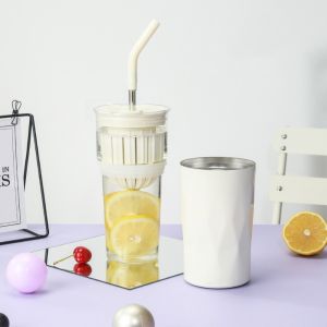 IEFE5 2 Layer 2 in1 Cooling Storage Glass Large Capacity 650ML Straw Cup Fashion Leak-proof Coffee Cup Drinkware