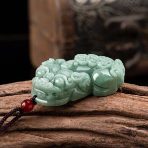 TIMESWIND Natural Jade Green with Certificate Coin Pixiu Lucky Men Pendant Necklace Y1N